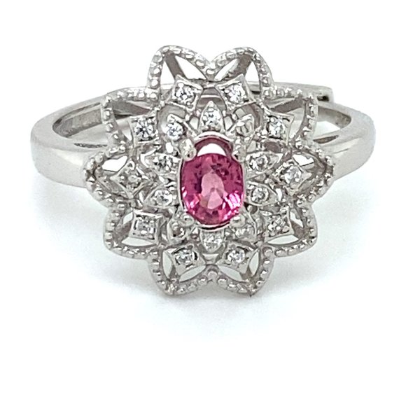 Red Tourmaline .30ct White Gold Solid Silver Ring - Picture 1 of 7